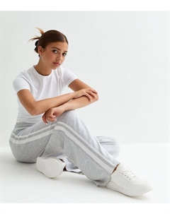 Серые широкие джоггеры из хлопковой смеси с полосками по бокам для девочек, серый New look