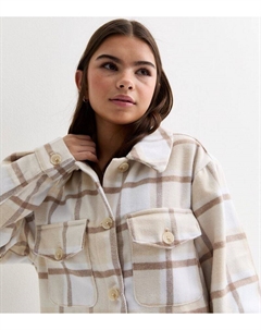 Светло-коричневая рубашка в клетку для девочек, коричневый New look