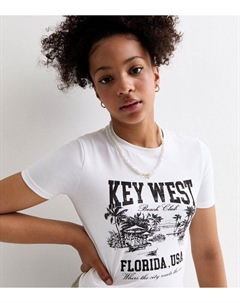 Белая футболка из смесового хлопка с надписью Key West для девочек, белый New look
