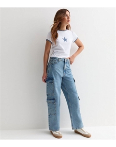 Синие широкие джинсы-карго для девочек, синий New look