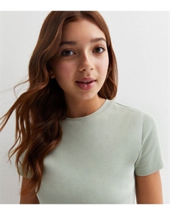 Светло-зеленая футболка в рубчик с круглым вырезом для девочек, светло-зеленый New look