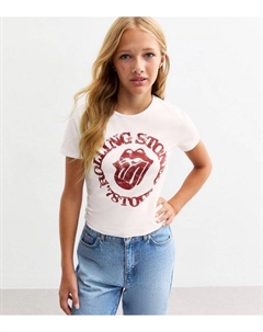 Белая трикотажная футболка для девочек Rolling Stones, белый New look
