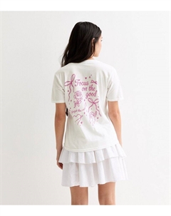 Белая футболка с надписью «Focus On The Good» для девочек, белый New look