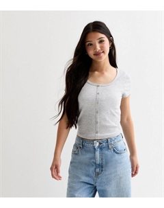 Серый топ для девочек в рубчик с овальным вырезом и пуговицами спереди, серый New look