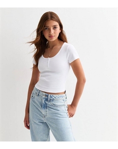 Белая футболка с пуговицами в рубчик для девочек, белый New look