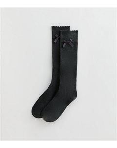 Серый комплект из 2 носков до колена из хлопковой смеси для девочек с бантом, темно-серый New look