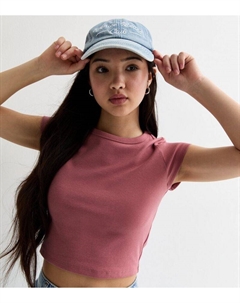 Розовый укороченный топ с короткими рукавами для девочек, темно-розовый New look