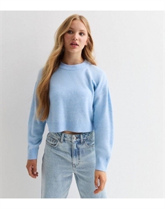 Бледно-синий укороченный джемпер в рубчик с манжетами для девочек, бледно-голубой New look