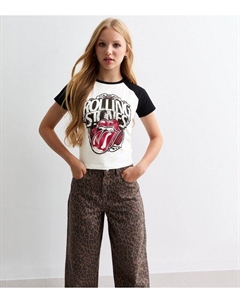 Белая футболка реглан с принтом Rolling Stones для девочек, белый New look