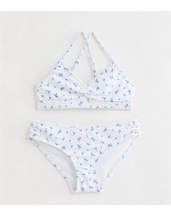 Белый комплект бикини с треугольными чашками и цветочным принтом для девочек, белый New look