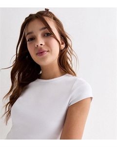 Белый укороченный топ с короткими рукавами для девочек, белый New look