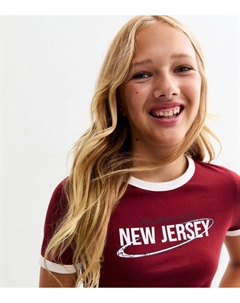 Красная трикотажная футболка с надписью New Jersey для девочек, бордовый New look