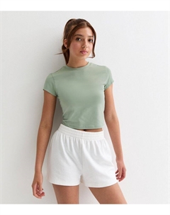 Светло-зеленая эластичная футболка с круглым вырезом для девочек, светло-зеленый New look