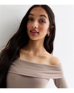 Топ в рубчик с длинными рукавами и бардо для девочек, песочный New look