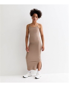 Платье макси в рубчик с ремешками для девочек светло-коричневого цвета, песочный New look