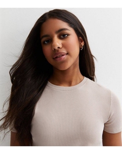 Светло-коричневая футболка в рубчик с круглым вырезом для девочек, светло-коричневый New look