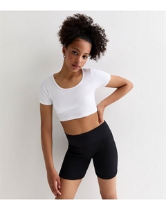 Белая укороченная футболка с круглым вырезом для девочек, белый New look