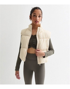 Белый укороченный жилет-пуховик с капюшоном для девочек, белый New look