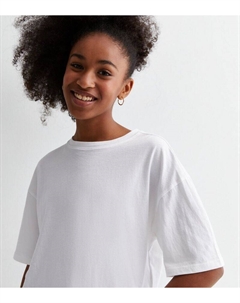 Белая хлопковая футболка свободного кроя для девочек, белый New look