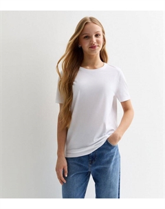 Белая хлопковая футболка для девочек, белый New look