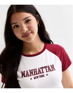 Белая футболка реглан с надписью Manhattan для девочек, белый New look