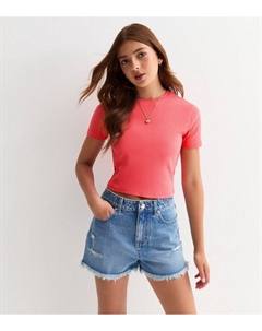 Футболка в рубчик кораллового цвета для девочек, коралловый New look