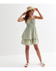 Зеленое платье с цветочным принтом и бантом для девочек, зеленый New look