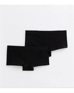 Набор из 2 черных бесшовных шорт в рубчик, черный New look