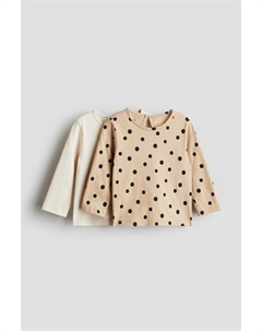 Комплект из 2 хлопковых рубашек с длинными рукавами, бежевый H&m