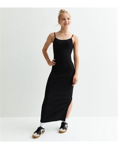 Черное платье макси из хлопковой смеси в рубчик для девочек, черный New look