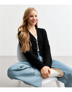 Черный вязаный школьный кардиган для девочек, черный New look