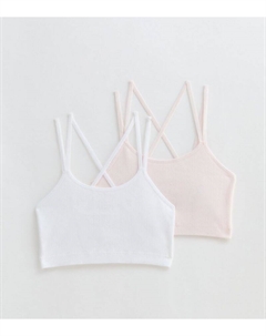 Комплект из 2 бесшовных укороченных топов в рубчик для девочек, розовый New look