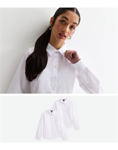 Комплект из 2 белых школьных рубашек с длинными рукавами для девочек, белый New look