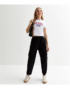 Черные хлопковые брюки-карго для девочек с манжетами, черный New look