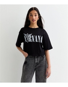 Черная хлопковая футболка свободного кроя с логотипом Nirvana Wings для девочек, черный New look