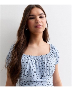 Синий топ с пышными рукавами и принтом Ditsy для девочек, синий New look