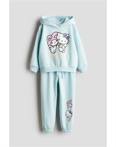 Комплект из двух толстовок с принтом, бирюзовые H&m