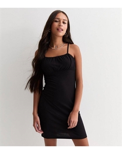 Черное платье в рубчик со сборками для девочек, черный New look