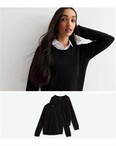 Комплект из 2 черных школьных джемперов с круглым вырезом для девочек, черный New look