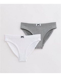 Набор из 2 трусов для девочек с нашивкой в ​​рубчик и бантиком, белый New look