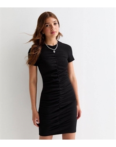 Черное платье с короткими рукавами и рюшами для девочек, черный New look