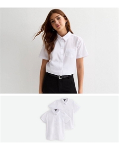 Комплект из 2 белых школьных рубашек свободного кроя с короткими рукавами, белый New look