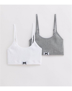 Комплект из 2 укороченных топов с бантиками для девочек, белый New look