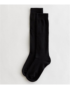 Комплект из 2 черных носков до колена в рубчик для девочек, черный New look