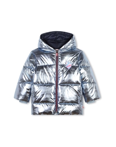 Пуховик с капюшоном и переливающимся металлическим логотипом, синий Billieblush