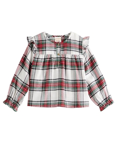 Тканый топ с рюшами и плечами для девочек 4–12 лет, цвет Ivory Holiday Plaid Jumping beans