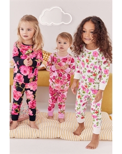 Пижама с цветочным принтом из 100% хлопка, 3 шт в упаковке (9 мес 16 лет), розовый Next