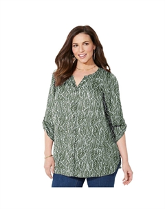 Женская блузка размера плюс Breezeway из жоржета, цвет Olive Green Leaf Catherine's