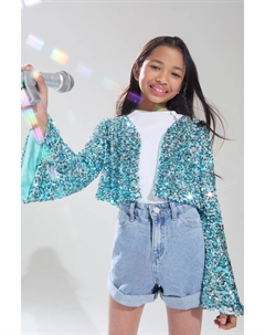 Укороченный блейзер с блестками (5 16 лет), синий Lipsy