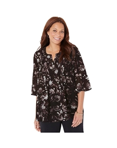 Женская блузка с защипами и защипами из жоржета больших размеров, цвет Black Painterly Floral Catherine's